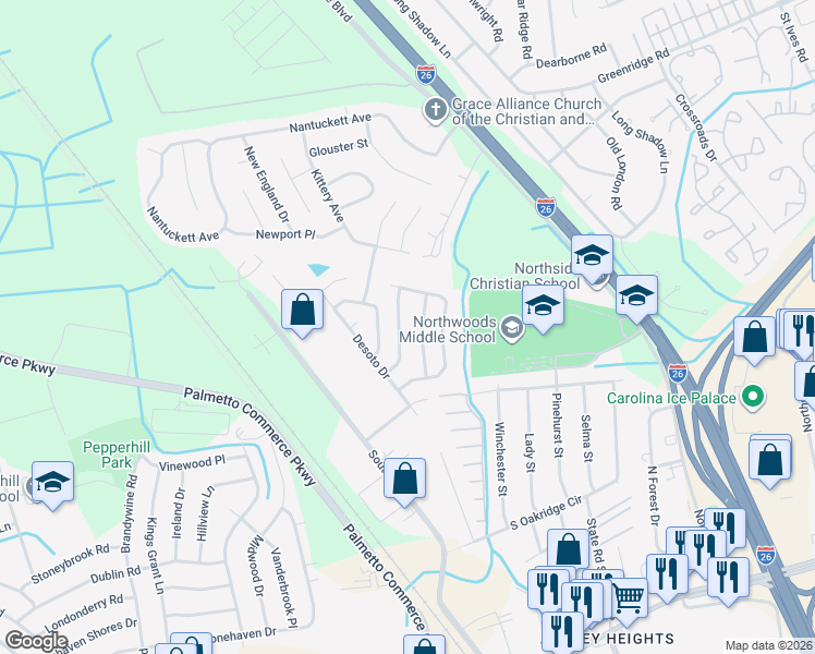 map of restaurants, bars, coffee shops, grocery stores, and more near 7819 Jean Rebault Drive in North Charleston
