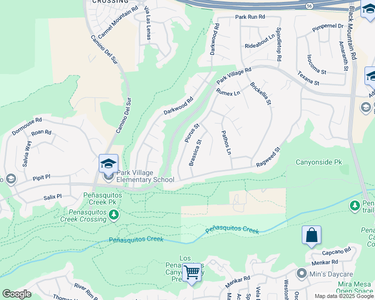 map of restaurants, bars, coffee shops, grocery stores, and more near 12345 Picrus St in San Diego