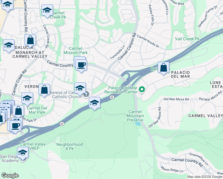 map of restaurants, bars, coffee shops, grocery stores, and more near 4643 Da Vinci Street in San Diego