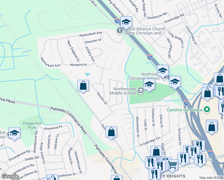 map of restaurants, bars, coffee shops, grocery stores, and more near 7819 Jean Rebault Drive in North Charleston