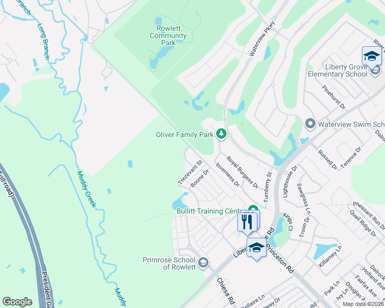 map of restaurants, bars, coffee shops, grocery stores, and more near 9380 Princeton Road in Rowlett