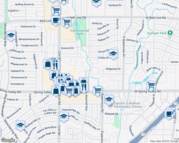 map of restaurants, bars, coffee shops, grocery stores, and more near 895A Dublin Drive in Richardson