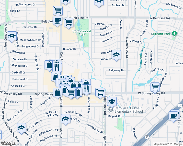 map of restaurants, bars, coffee shops, grocery stores, and more near 895A Dublin Drive in Richardson