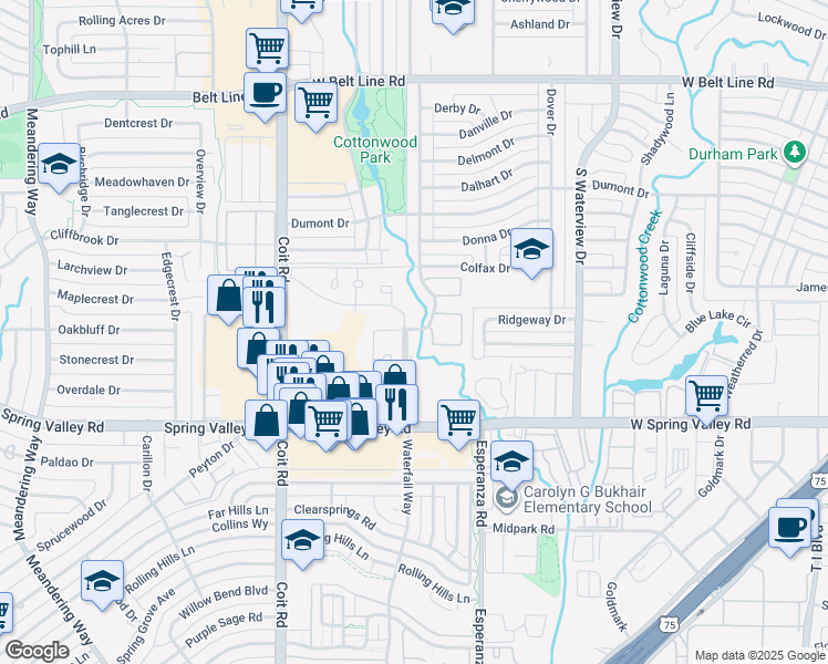 map of restaurants, bars, coffee shops, grocery stores, and more near 895A Dublin Drive in Richardson