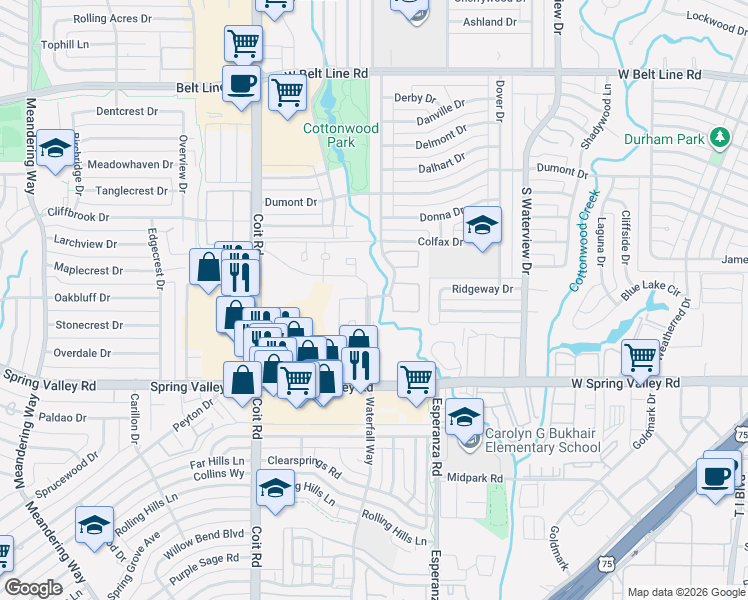 map of restaurants, bars, coffee shops, grocery stores, and more near 895A Dublin Drive in Richardson