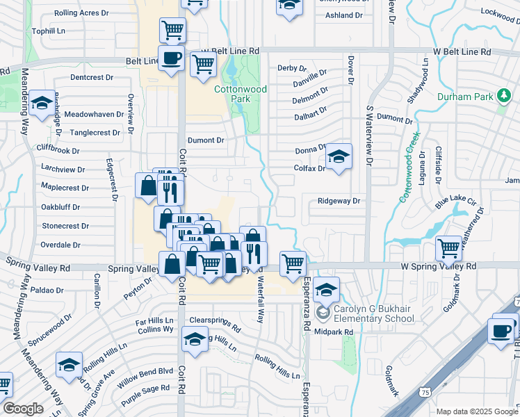map of restaurants, bars, coffee shops, grocery stores, and more near 895A Dublin Drive in Richardson