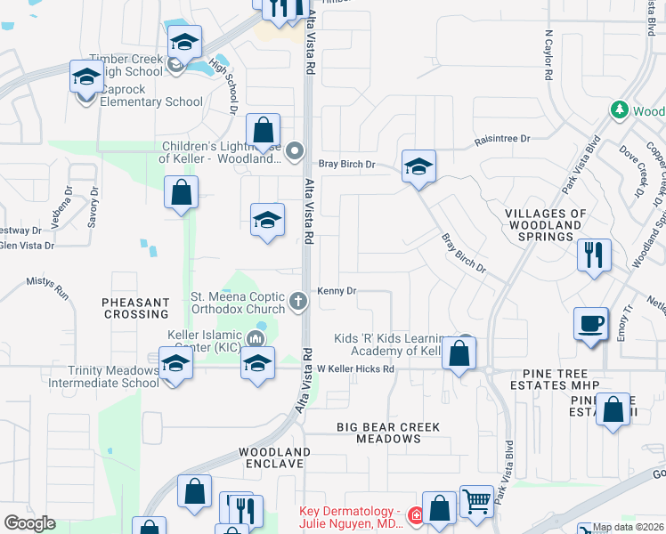 map of restaurants, bars, coffee shops, grocery stores, and more near 11800 Vienna Apple Road in Fort Worth