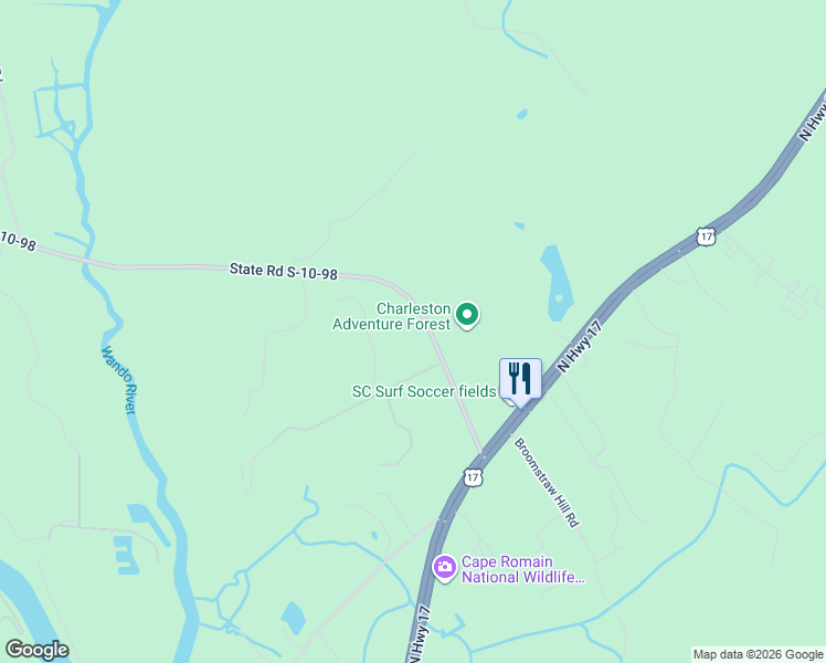 map of restaurants, bars, coffee shops, grocery stores, and more near 1225 State Road S-10-98 in Awendaw