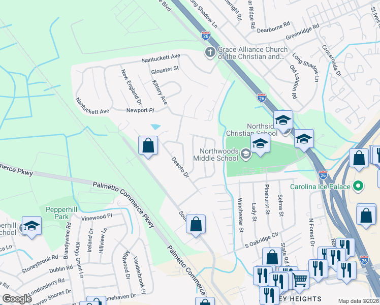 map of restaurants, bars, coffee shops, grocery stores, and more near 7819 Jean Rebault Drive in North Charleston