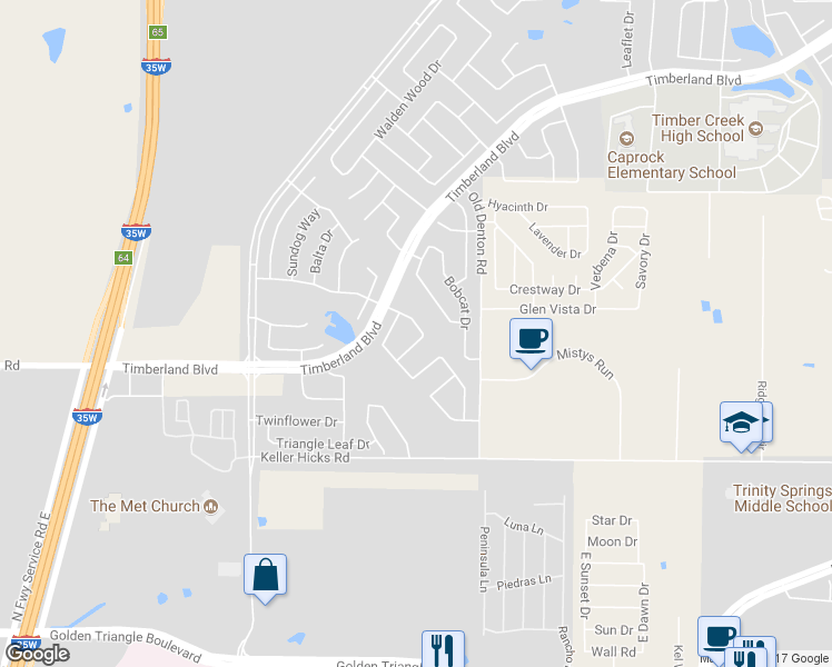 map of restaurants, bars, coffee shops, grocery stores, and more near 2800 Stable Door Lane in Fort Worth