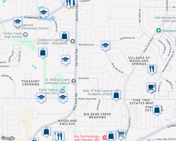map of restaurants, bars, coffee shops, grocery stores, and more near 11800 Vienna Apple Road in Fort Worth