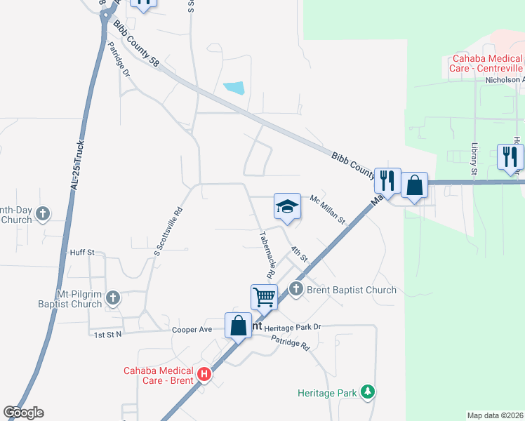 map of restaurants, bars, coffee shops, grocery stores, and more near 298 Tabernacle Road in Brent