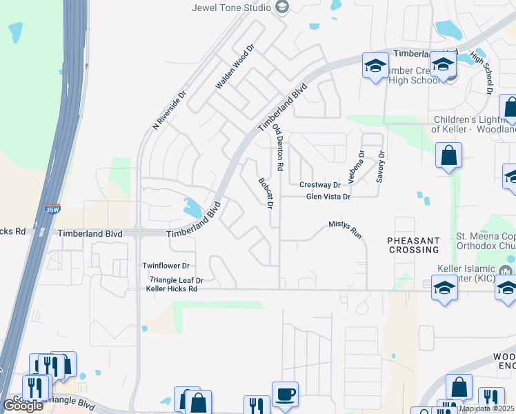 map of restaurants, bars, coffee shops, grocery stores, and more near 11667 Cottontail Drive in Fort Worth