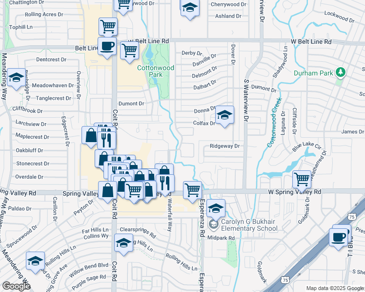map of restaurants, bars, coffee shops, grocery stores, and more near 895A Dublin Drive in Richardson