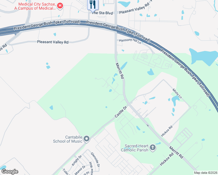 map of restaurants, bars, coffee shops, grocery stores, and more near 9521 Merritt Road in Rowlett