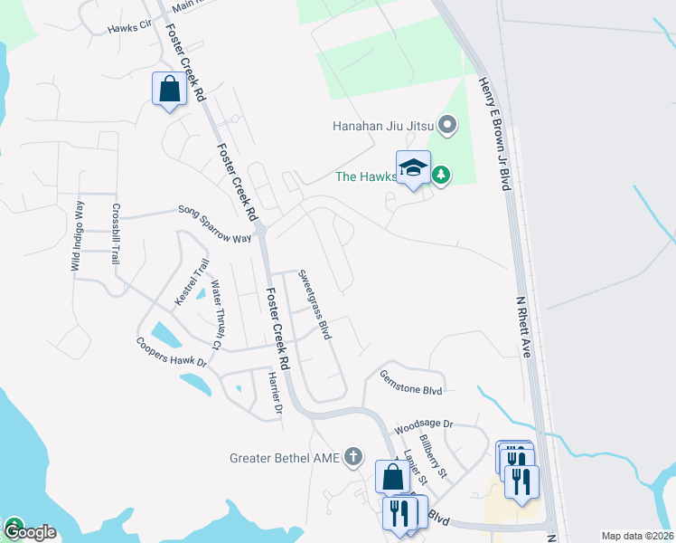 map of restaurants, bars, coffee shops, grocery stores, and more near 7317 Suncatcher Drive in Hanahan