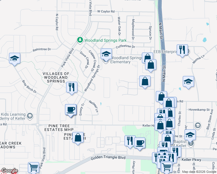 map of restaurants, bars, coffee shops, grocery stores, and more near 11828 Gold Creek Drive East in Fort Worth