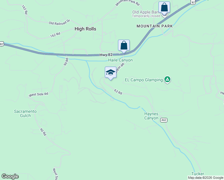 map of restaurants, bars, coffee shops, grocery stores, and more near 46 Karr Canyon Road in High Rolls