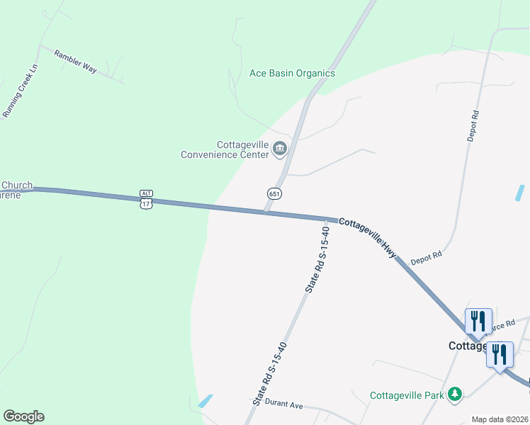 map of restaurants, bars, coffee shops, grocery stores, and more near 436 Rehoboth Road in Cottageville