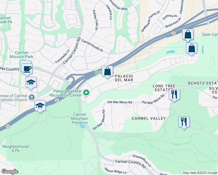 map of restaurants, bars, coffee shops, grocery stores, and more near in San Diego