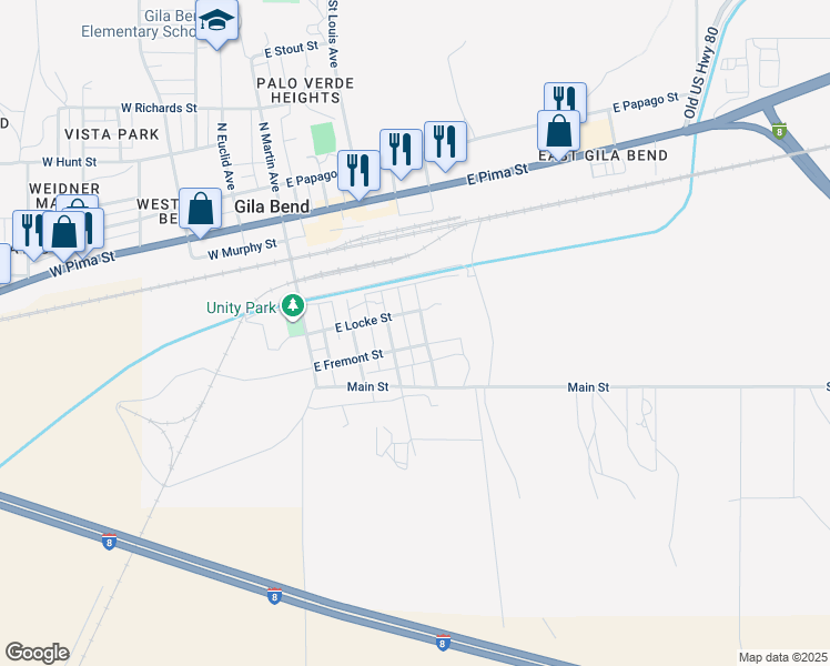 map of restaurants, bars, coffee shops, grocery stores, and more near 616 South Barnes Avenue in Gila Bend