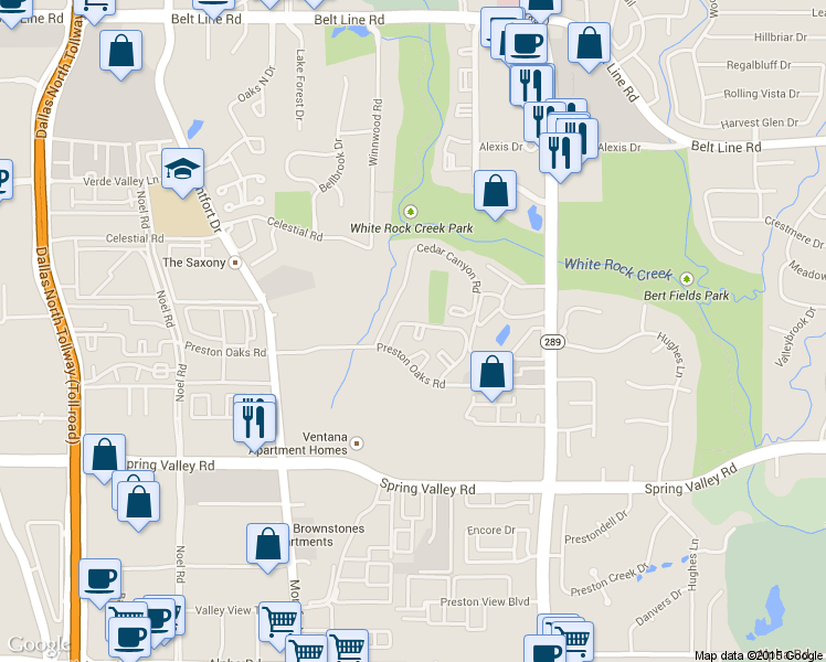 map of restaurants, bars, coffee shops, grocery stores, and more near 5700 Celestial Road in Dallas
