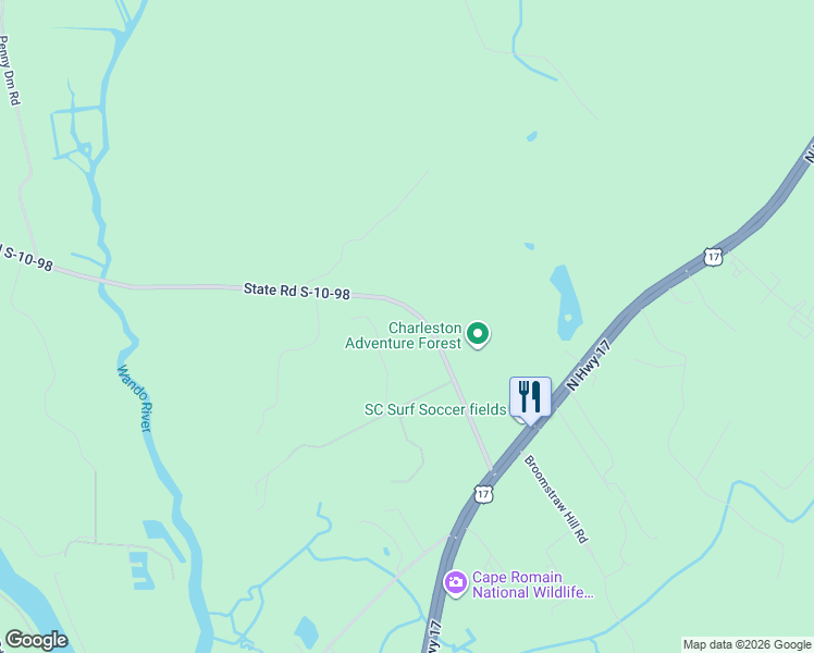 map of restaurants, bars, coffee shops, grocery stores, and more near 1170 State Road S-10-98 in Awendaw