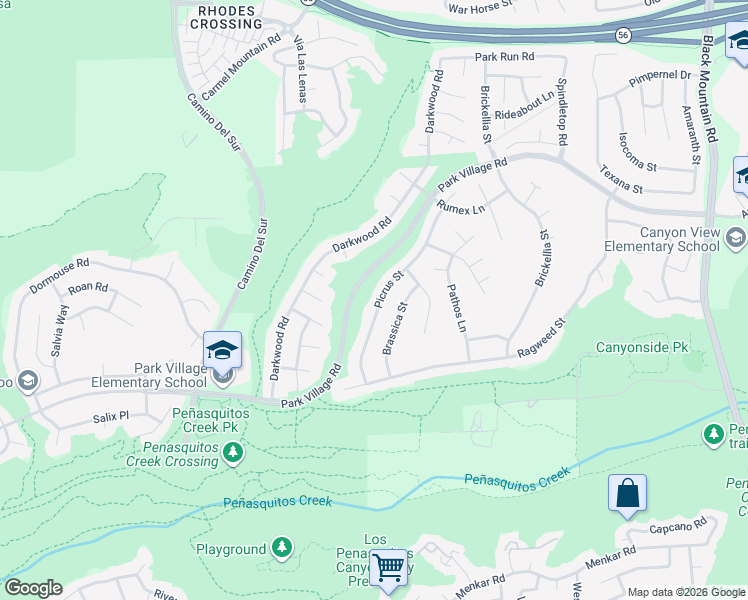 map of restaurants, bars, coffee shops, grocery stores, and more near 12396 Picrus Street in San Diego