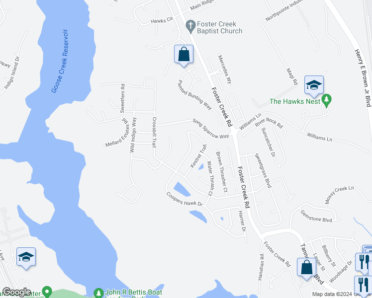 map of restaurants, bars, coffee shops, grocery stores, and more near 7316 Coopers Hawk Drive in Hanahan