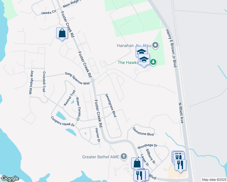 map of restaurants, bars, coffee shops, grocery stores, and more near 7336 Suncatcher Drive in Hanahan