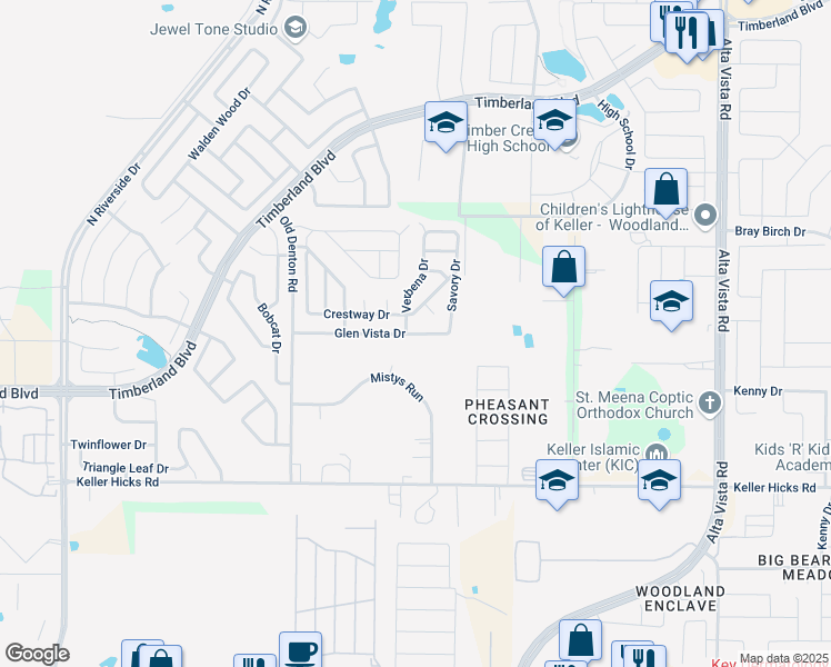 map of restaurants, bars, coffee shops, grocery stores, and more near 3116 Fennel Street in Keller