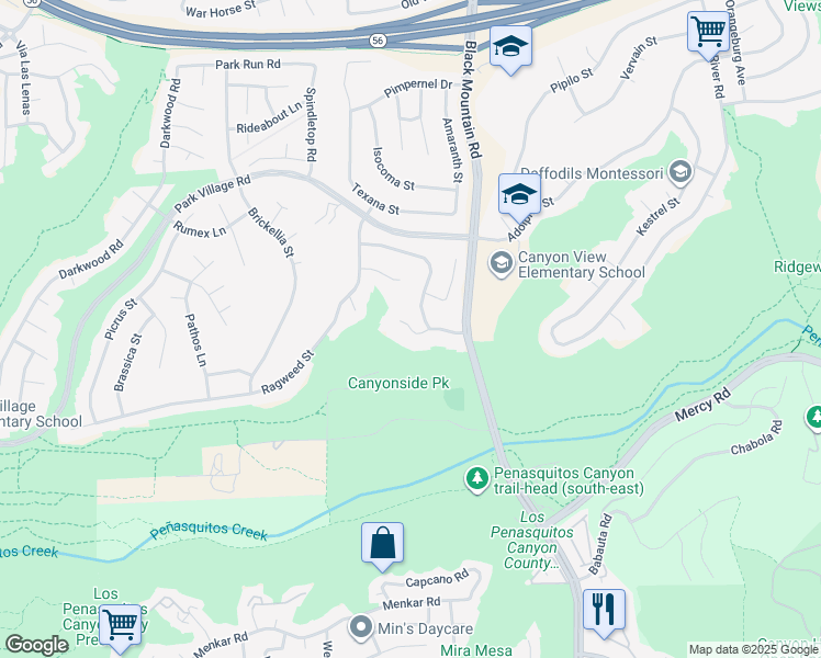 map of restaurants, bars, coffee shops, grocery stores, and more near 9173 Buckwheat Street in San Diego