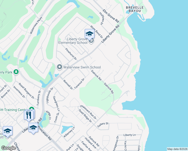 map of restaurants, bars, coffee shops, grocery stores, and more near 9525 Dalrock Road in Rowlett