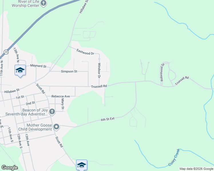 map of restaurants, bars, coffee shops, grocery stores, and more near 2087 Trussell Road in Alexander City