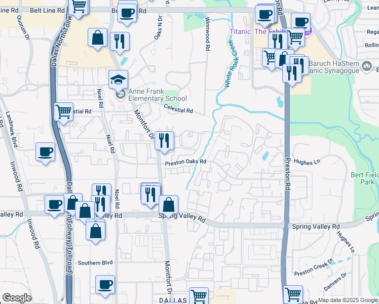 map of restaurants, bars, coffee shops, grocery stores, and more near in Dallas