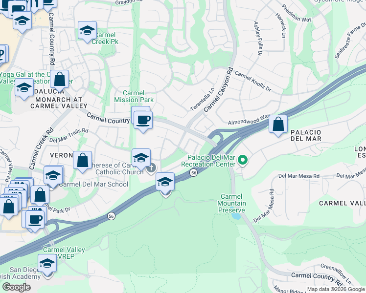map of restaurants, bars, coffee shops, grocery stores, and more near 4591 Campobello Street in San Diego