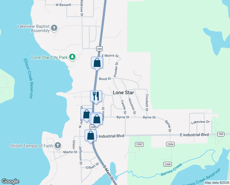 map of restaurants, bars, coffee shops, grocery stores, and more near 321 Fannin Street in Lone Star