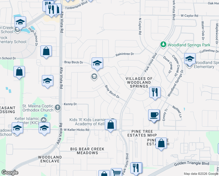 map of restaurants, bars, coffee shops, grocery stores, and more near 11833 Moorhen Circle in Fort Worth