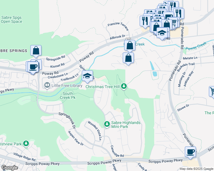 map of restaurants, bars, coffee shops, grocery stores, and more near 12347 Briardale Way in San Diego