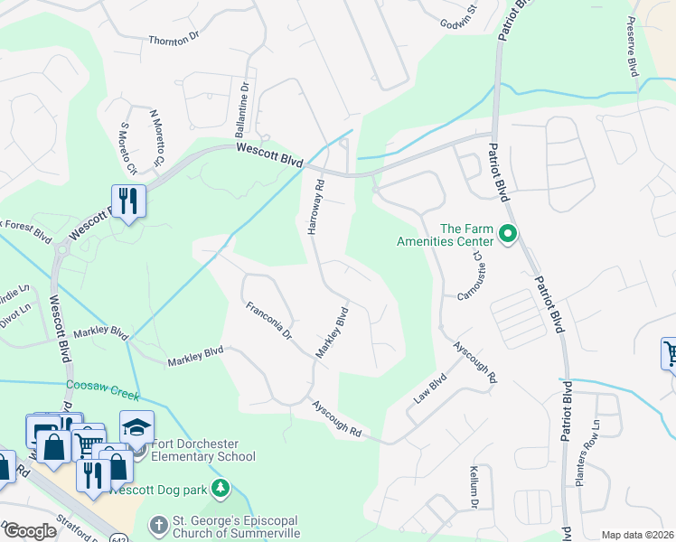 map of restaurants, bars, coffee shops, grocery stores, and more near 4804 Coopers Court in Summerville