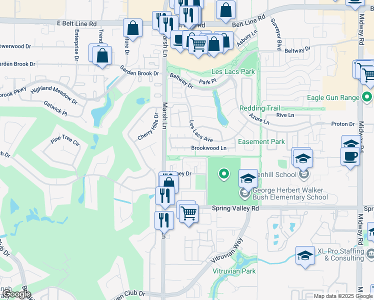 map of restaurants, bars, coffee shops, grocery stores, and more near 14612 Dove Court in Addison