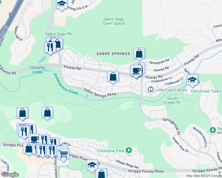 map of restaurants, bars, coffee shops, grocery stores, and more near Heatherton Court in San Diego