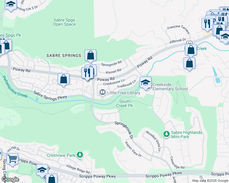 map of restaurants, bars, coffee shops, grocery stores, and more near 11469 Trailbrook Lane in San Diego