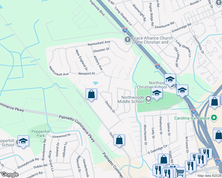 map of restaurants, bars, coffee shops, grocery stores, and more near 2912 John Cabot Drive in North Charleston