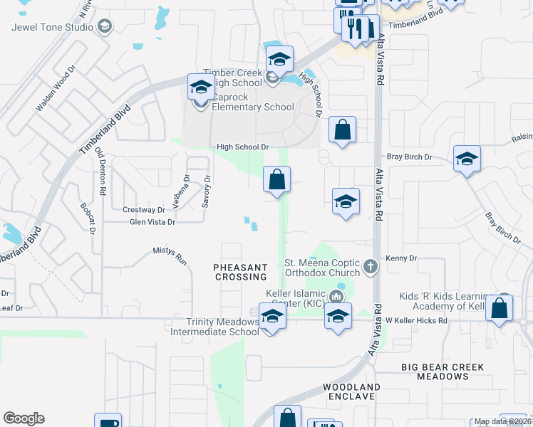 map of restaurants, bars, coffee shops, grocery stores, and more near 441 Ridgeview Circle in Fort Worth