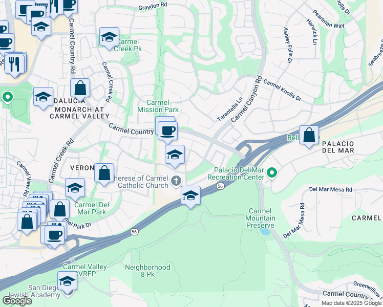 map of restaurants, bars, coffee shops, grocery stores, and more near 4553 Mercurio Street in San Diego