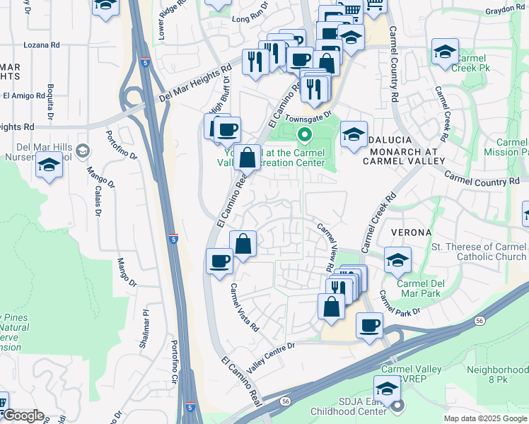 map of restaurants, bars, coffee shops, grocery stores, and more near 3537 Caminito El Rincon in San Diego