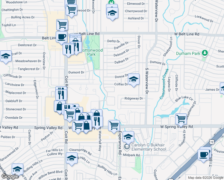 map of restaurants, bars, coffee shops, grocery stores, and more near 821 Dublin Drive in Richardson