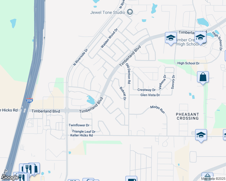 map of restaurants, bars, coffee shops, grocery stores, and more near 11741 Cottontail Drive in Fort Worth