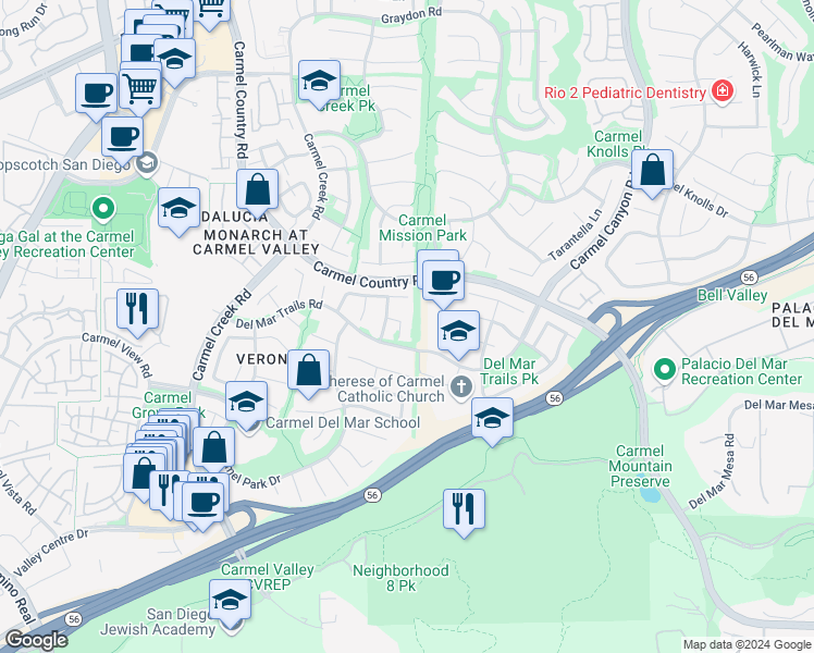 map of restaurants, bars, coffee shops, grocery stores, and more near 4260 Mancilla Court in San Diego